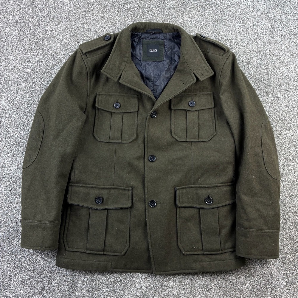 Hugo Boss Colbit Jacket‎ Mens 40R Green Wool Military Army Field Cruiser
